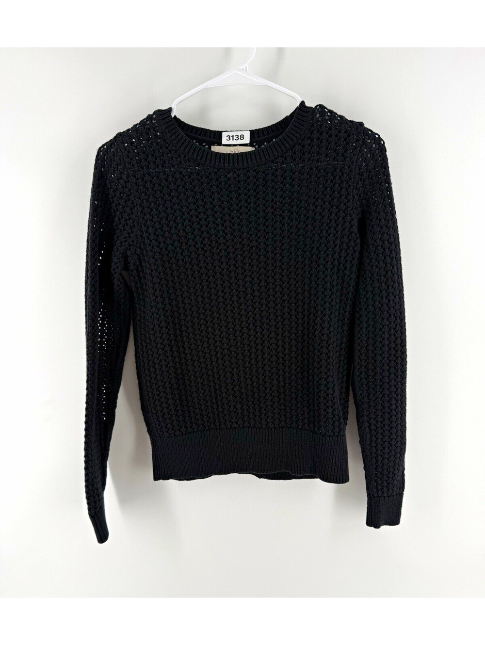 Women’s LOFT Black Knit Crew Neck Pullover Sweater Solid Long Sleeve XS
